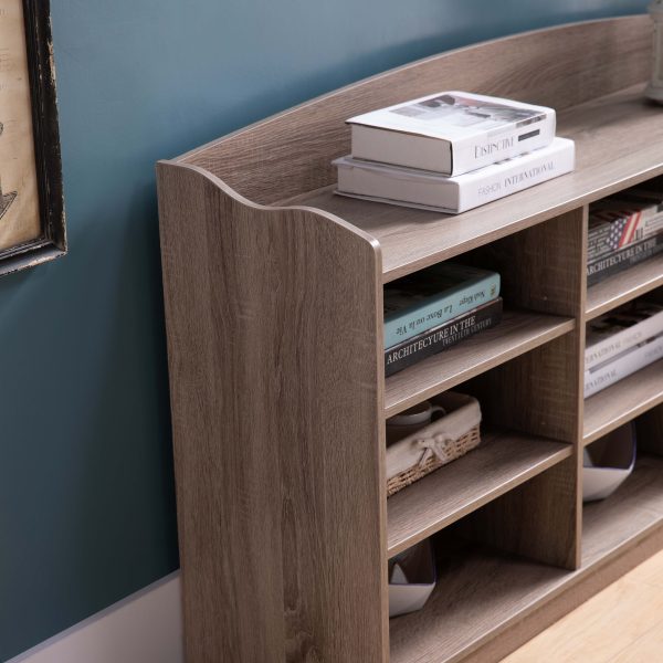 Wooden Shoe Storage Bench, Nine Storage Shelves, Entryway Organizer - Dark Taupe Online now