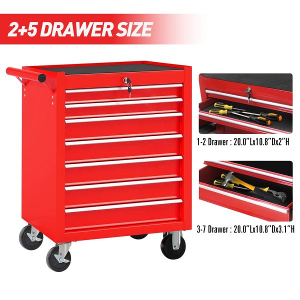 Rolling Tool Chest With 7 Drawer Tool Box With Wheels Multifunctional Tool Cart Mechanic Tool Storage Cabinet For Garage, Warehouse, Workshop, Repair Shop - Red For Cheap