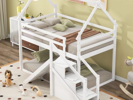 Twin Over Twin House Loft Or Bunk Bed With Slide And Staircase Sale