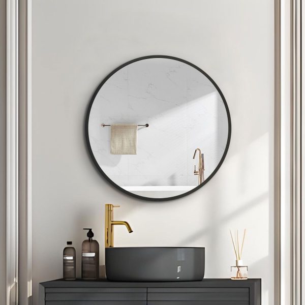 24X24  Black Metal Framed Wall Mount Bathroom Medicine Cabinet With Mirror - Black   Silver on Sale