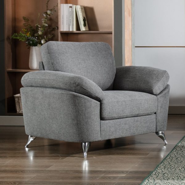 Villanelle - Linen Chair With Chrome Finish Legs - Light Gray For Cheap