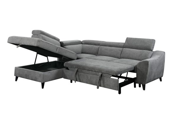 Wrenley - Chenille Sectional Sofa With Sleeper Storage - Gray on Sale