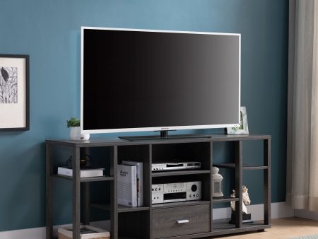 Contemporary TV Stand With Ten Shelves And One Drawer - Gray Supply