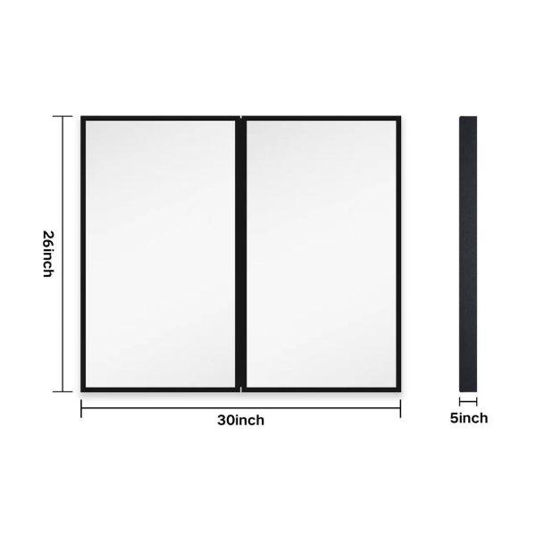 26X30  Black Metal Framed Wall Mount Or Recessed Bathroom Medicine Cabinet With Mirror - Black Fashion