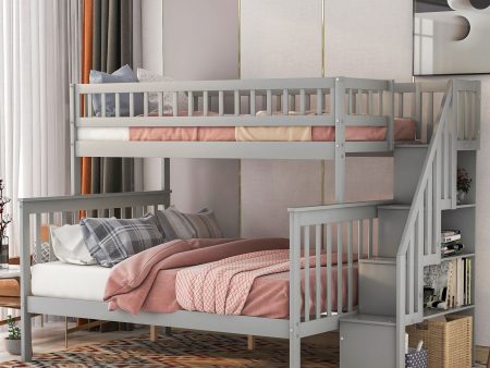 Twin Over Full Stairway Bunk Bed With Storage - Gray Online Sale