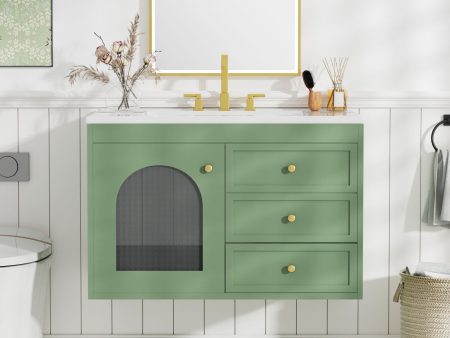 Elegant Floating Bathroom Vanity Sink And Cabinet Combo 1 Door And 2 Drawers - Green Fashion