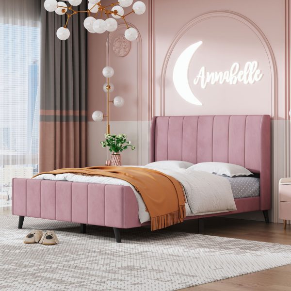 Upholstered Platform Bed, Velvet For Sale