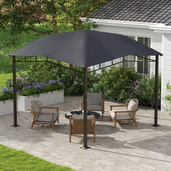 Outsunny - 10  x 10  Soft Top Patio Gazebo Outdoor Canopy With Unique Geometric Design Roof, All-Weather Steel Frame - Gray For Discount