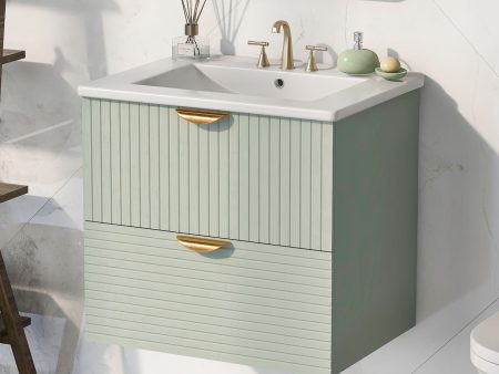 Modern Wall-Mounted Bathroom Vanity With 2 Drawers, Ideal For Small Bathrooms - Green Discount