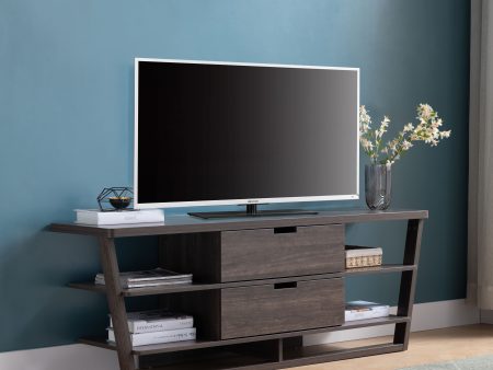 TV Stand With Four Open Shelves And Two Drawers With Cutout Handles - Dark Brown Sale