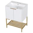 Bathroom Vanity With Sink, Bathroom Vanity Cabinet With Two Doors And Metal Frame, Open Storage Shelf - White   Gold Supply