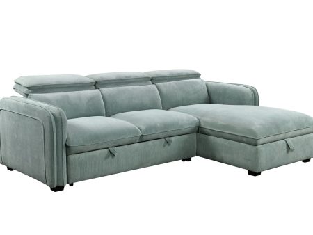 Zavala - Chenille Sectional Sofa With Sleeper & Storage - Light Green Online Hot Sale