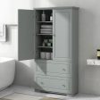 Wide Bathroom Storage Cabinet, Freestanding Storage Cabinet With Two Drawers And Adjustable Shelf, MDF Board With Painted Finish - Gray Cheap