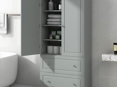 Wide Bathroom Storage Cabinet, Freestanding Storage Cabinet With Two Drawers And Adjustable Shelf, MDF Board With Painted Finish - Gray Cheap