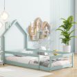 Wood Bed With House Shaped Headboard Floor Bed With Fences Hot on Sale