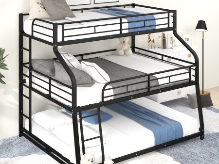 Twin Long   Full Long   Queen Triple Bunk Bed With Long And Short Ladder And Full-Length Guardrails - Black Online now