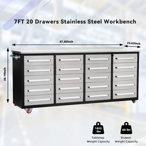 Garage Storage Cabinets With Workbench (20 Drawers) - Silver Online