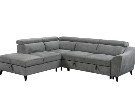 Wrenley - Chenille Sectional Sofa With Sleeper Storage - Gray on Sale