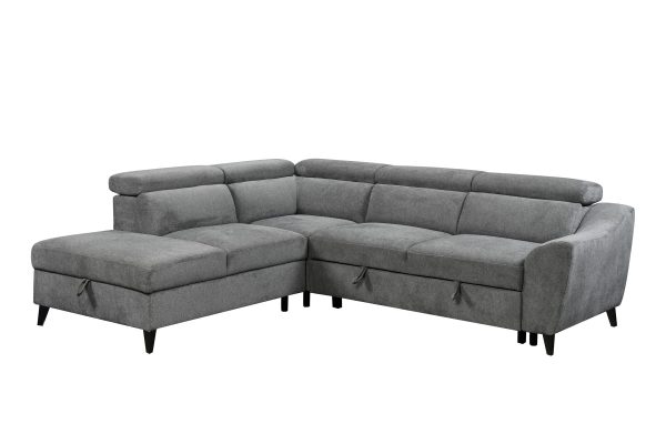 Wrenley - Chenille Sectional Sofa With Sleeper Storage - Gray on Sale