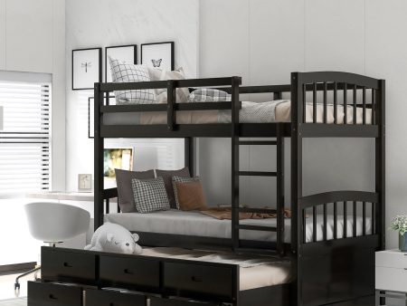 Twin Over Twin Wood Bunk Bed With Trundle And Drawers - Espresso Online Hot Sale