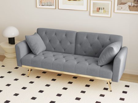 Velvet Nail Head Sofa Bed With Throw Pillow And Midfoot Online now