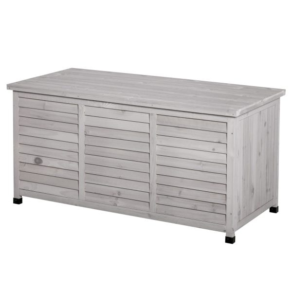 Outsunny - 75 Gallon Wooden Deck Box, Outdoor Storage Container With Aerating Gap & Weather-Fighting Finish - Gray Online