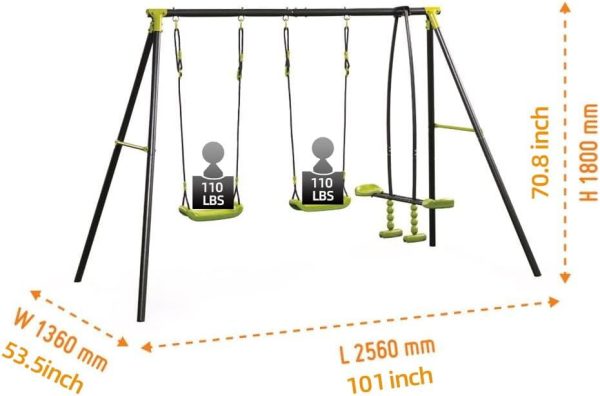 Xns008 Interesting Triple Children Metal Safe Swing Set 440Lbs For Outdoor Playground Three Seat Swing For Age 3+ - Green   Black Online