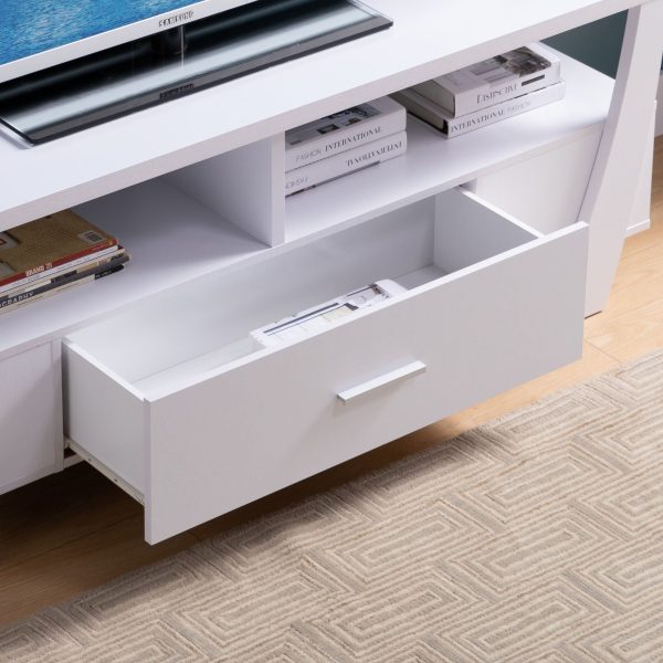 Contemporary TV Stand With Four Shelves And One Drawer - White Online now