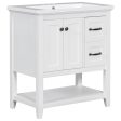 Bathroom Vanity With Ceramic Sink Top, Vanity Cabinet With Multi-Functional Drawer, Solid Wood Legs - White Hot on Sale