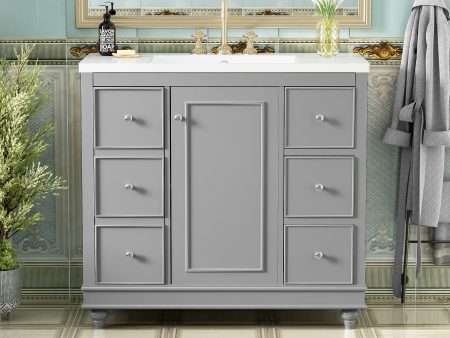 Contemporary Bathroom Vanity Cabinet, 4 Drawers & 1 Cabinet Door, Multipurpose Storage, Resin Integrated Sink, Adjustable Shelves, Solid Wood Frame With MDF Cheap