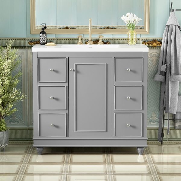 Contemporary Bathroom Vanity Cabinet, 4 Drawers & 1 Cabinet Door, Multipurpose Storage, Resin Integrated Sink, Adjustable Shelves, Solid Wood Frame With MDF Cheap