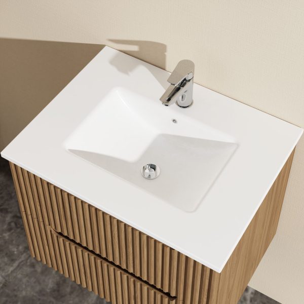 24  Wall Mount Bathroom Vanity Cabinet With - White Basin Sink Combo Floating - Walnut Fashion