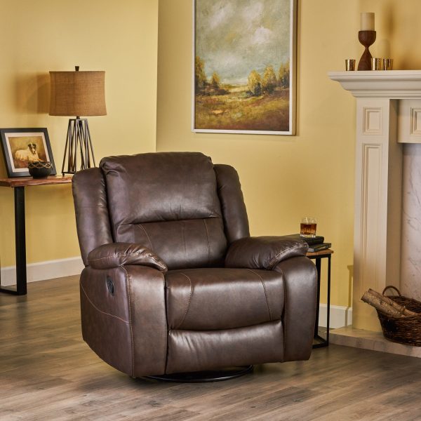 Wide - Faux Leather Manual Swivel Standard Recliner - Dark Brown on Sale