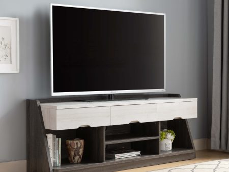 TV Console With 3 Drawers, 4 Shelves For Storage - White Oak   Distressed Gray Online Sale