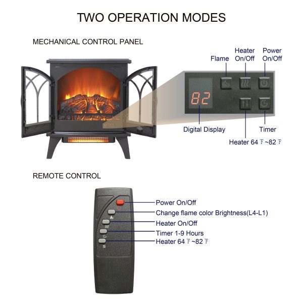 24  3D Flame Electric Infrared Quartz Fireplace Stove With Remote Control - Antique Black For Discount