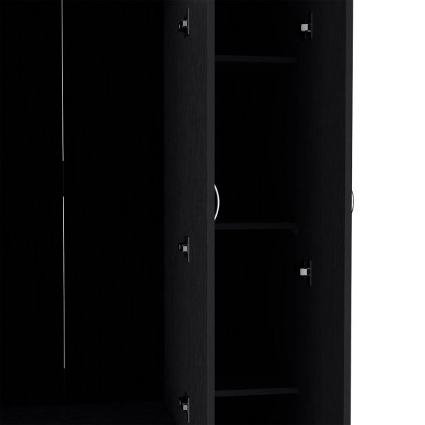 Wardrobe Armoire With 3 Doors And 2 Inner Drawers, 3 Doors - Black Hot on Sale