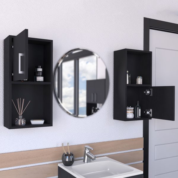 Wall Mounted Bathroom Medicine Cabinet Eak Two Doors, Two Shelves - Black For Discount