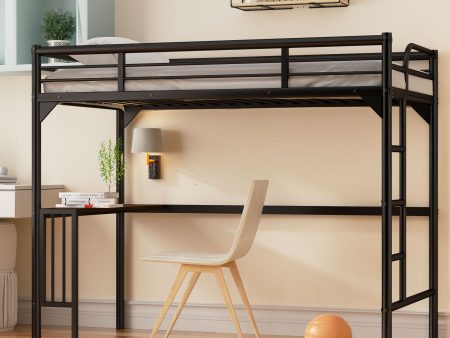 Twin Metal Loft Bed With Desk, Ladder And Guardrails, Bookdesk Under Bed - Black Cheap