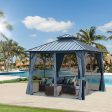 Gazebo Double Roof Canopy With Netting And Curtains, Outdoor Gazebo 2 Tier Hardtop Galvanized Iron Aluminum Frame Garden Tent For Patio, Backyard, Deck And Lawns Supply