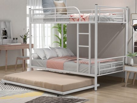 Twin Over Twin Metal Bunk Bed With Trundle, Can Be Divided Into Two Beds, No Box Spring Needed - White Fashion