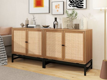 2 Door Cabinet, With 1 Adjustable Inner Shelves, Rattan, Accent Storage Cabinet (Set of 2) - Walnut For Discount