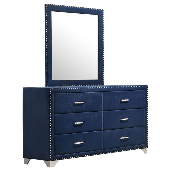 Melody - 6-Drawer Upholstered Dresser With Mirror on Sale