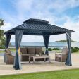 Gazebo Double Roof Canopy With Netting And Curtains, Outdoor Gazebo 2 Tier Hardtop Galvanized Iron Aluminum Frame Garden Tent For Patio, Backyard, Deck And Lawns Supply