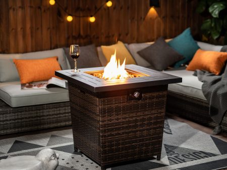 28  Wicker Square Fire Pit Table - Black Brown Supply