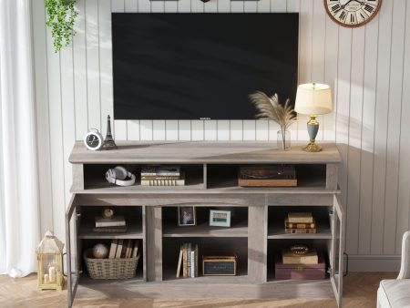 58.27  TV Stand With Storage Cabinet And Shelves, TV Console Table Entertainment Center For Living Room, Bedroom - Gray Sale