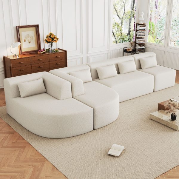 Upholstered Sofa Free Combined Sofa Couch With Two Chaise Lounge And Five Back Pillows For Living Room on Sale