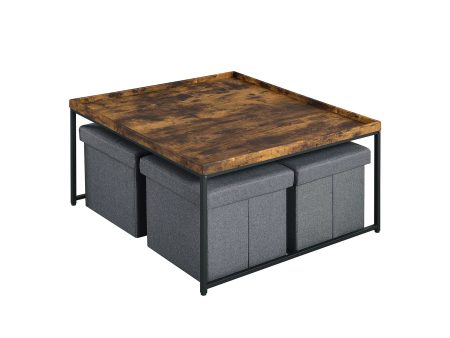 Vinny - Wood Grain Coffee Table Set With Raised Edges on Sale