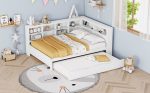 Wooden Full Size Daybed With Twin Size Trundle, Daybed With Storage Shelf And USB Charging Ports - White Discount