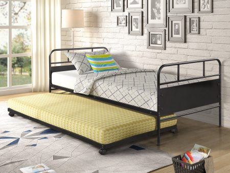 Twin Size Metal Daybed Platform Bed Frame With Trundle Built In Casters - Black Online