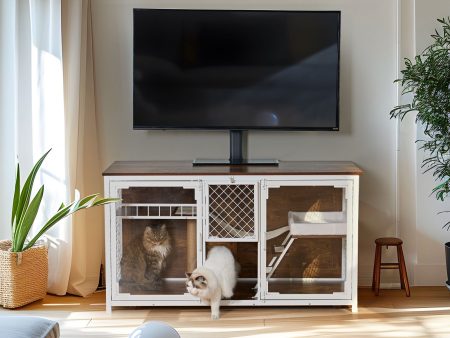 Wooden Cat House, Cat Villa, Cat Cages Indoor, TV Stand With Cat House - White   Vintage For Sale